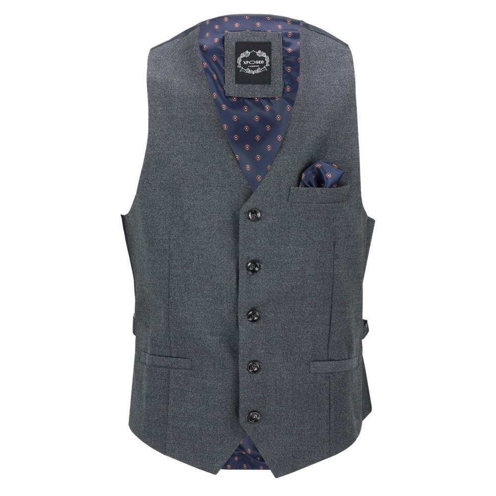 Mens Smart Casual Grey Black Double Breasted Collar Waistcoat Formal Fitted  Vest
